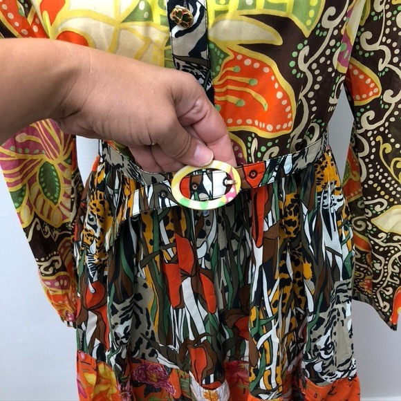 Gucci Fit And Flare Dress Womens 40 Small Floral Printed Belted Boho Designer - Picture 4 of 13